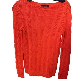 Lauren Ralph Lauren Women’s Cable Knit Sweater Orange Boat Neck Sz M